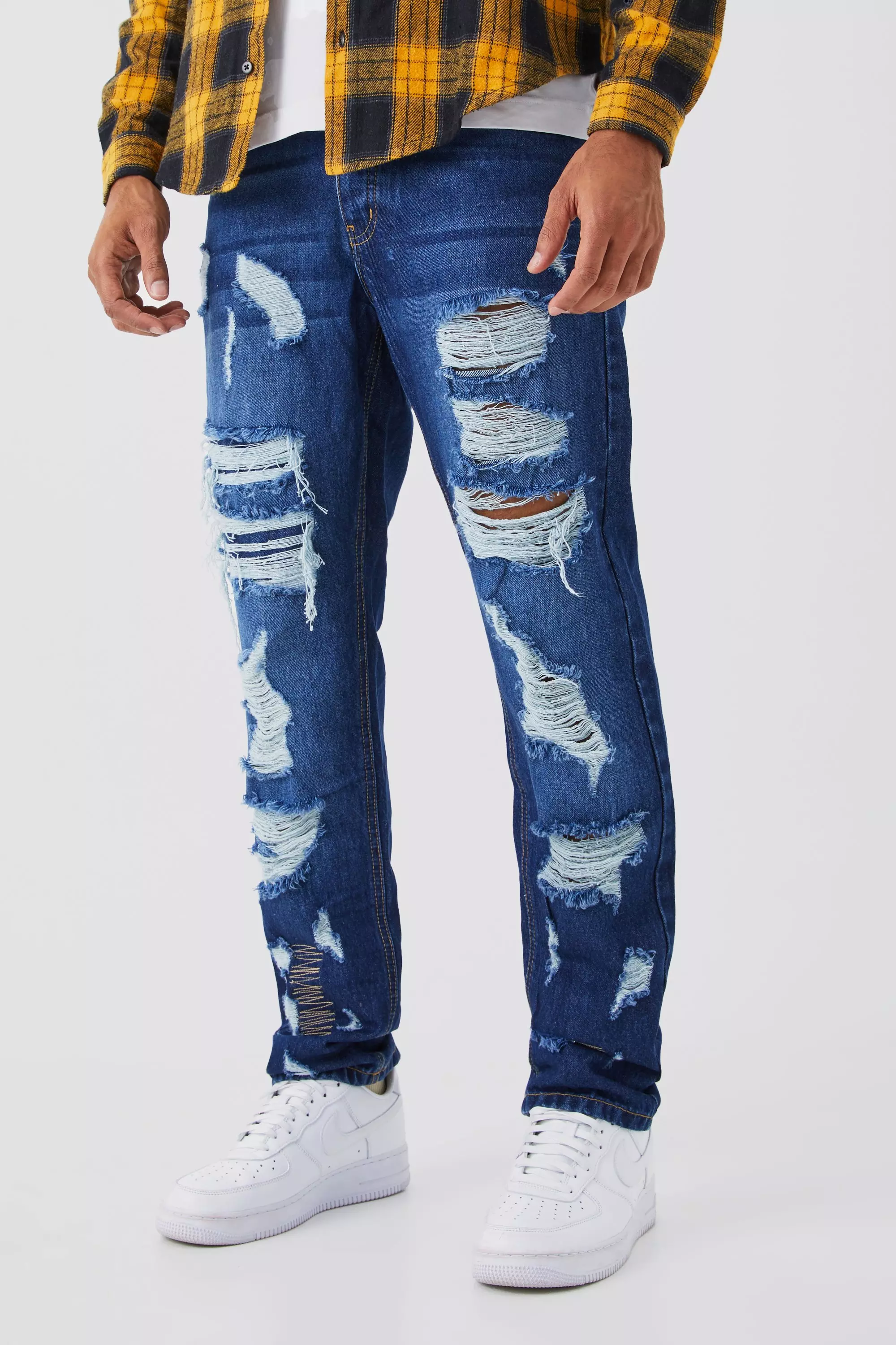 Straight rigid store jeans for men